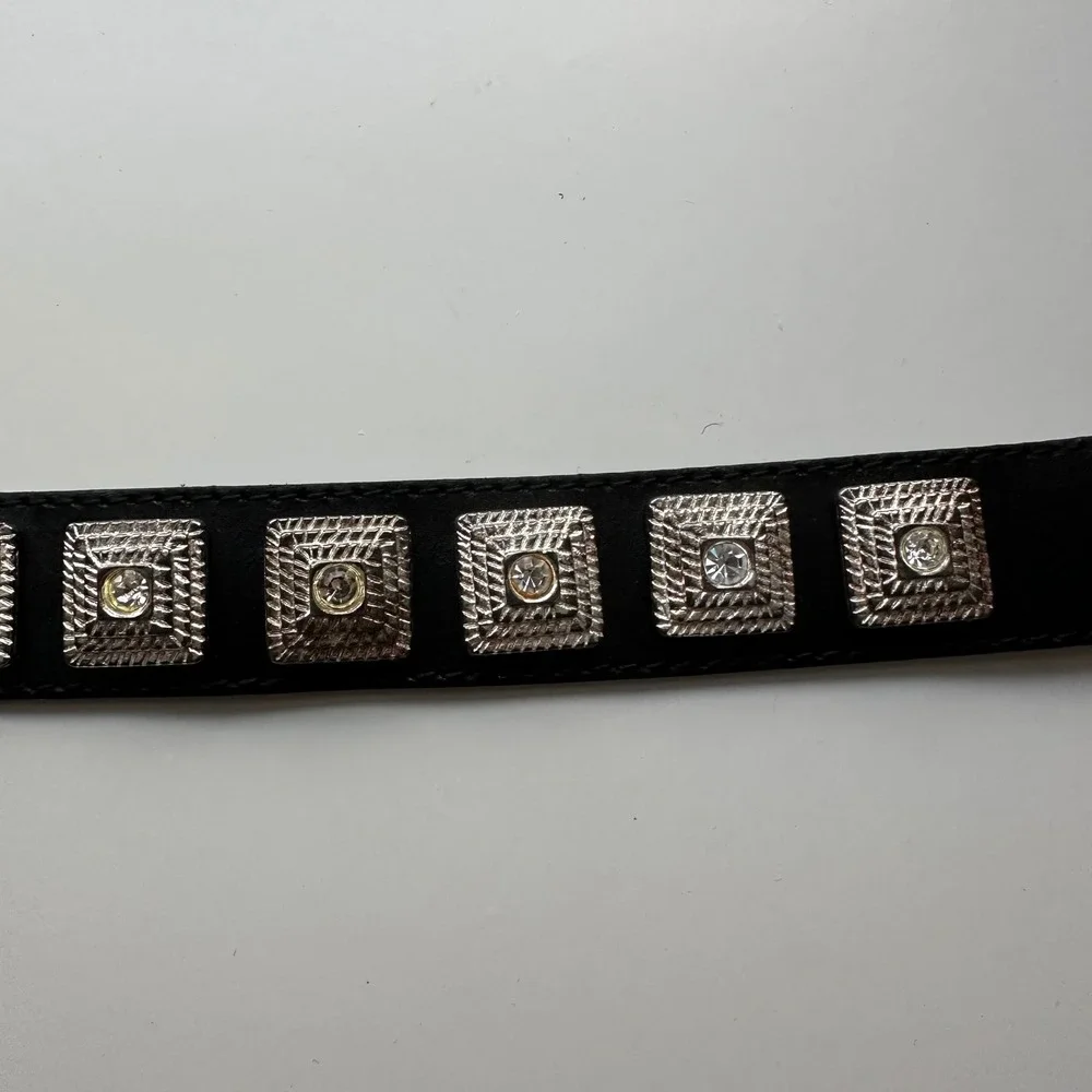 Vtg Compagnie Internationale EXPRESS Black Leather Concho Belt Made In Italy L